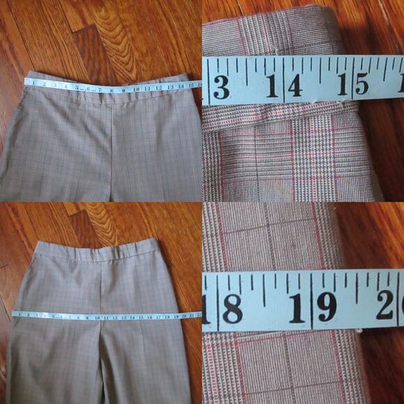 Vintage Gray Plaid Pull-On Elastic Waist Pants Size L Petite Slacks Bootcut Work - Picture 13 of 17